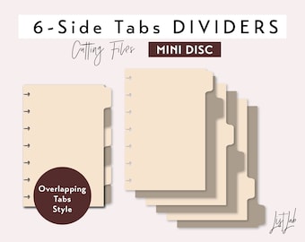 6 SIDE TAB DIVIDERS for Mini Disc bound Planner – Die Cutting Files Set - Overlapping Tabs Style - svg, png, pdf | diy planner