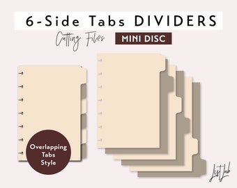 6 SIDE TAB DIVIDERS for Mini Disc bound Planner – Die Cutting Files Set - Overlapping Tabs Style - svg, png, pdf | diy planner
