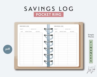 Pocket Ring SAVINGS LOG  | Printable Ring Planner Insert | pdf | Minimalist Planner | Simple Theme