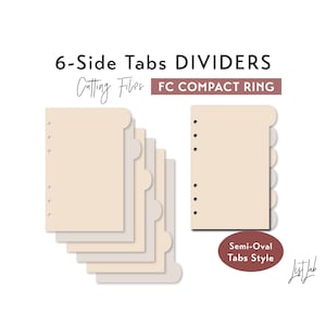 Divisores de pestañas semiovalados de 6 lados para planificador de anillos FC COMPACT: juego de archivos troquelados - svg, png, pdf / planificador de bricolaje / Pestañas redondeadas