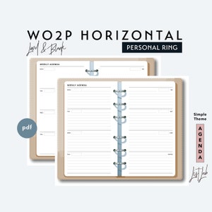 PERSOONLIJKE grootte week op 2 pagina's horizontale set - afdrukbare ringplanner invoegen pdf - eenvoudig thema