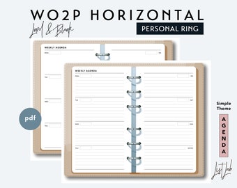 PERSONAL Size Week on 2 Pages Horizontal Set - Printable Ring Planner Insert PDF - Simple Theme