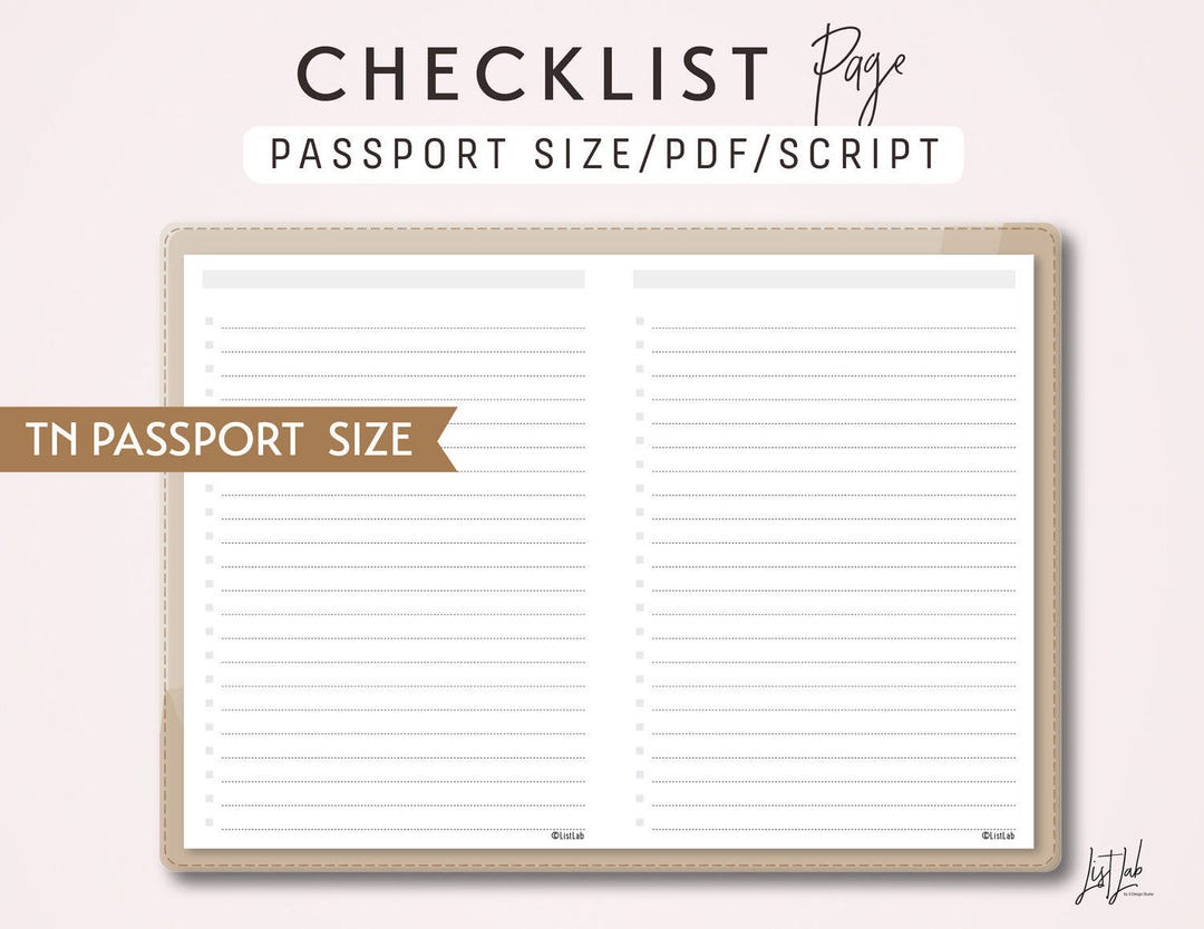 Passport Size TN Checklist Page - Traveler's Notebook Printable Insert ...
