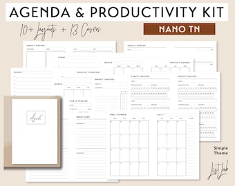 NANO TN Card Size Agenda & Productivity Kit  | Printable Minimalist Traveler's Notebook Inserts Set | pdf | Simple | Undated Set