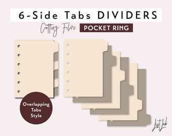 POCKET Ring 6 SIDE Tab Dividers - Overlapping Tabs – Die Cutting Files Set | Ring Planner Cutting Templates | svg, png, pdf | diy planner