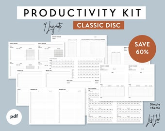 Klassisches Discbound-Produktivitätsset | Druckbare Discbound-Planereinlagen | 9 einfache Layouts, Brainstorming, Gewohnheiten, Ziele-Tracker