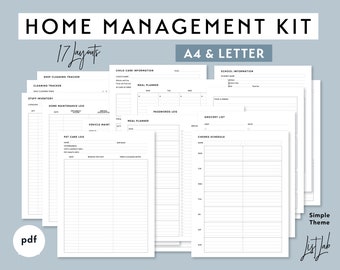 A4 and Letter Size HOME MANAGEMENT KIT Printable Planner Insert pdf - Simple Theme - 17 layouts