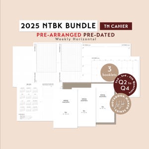 CAHIER TN 2025 Q2 to Q4 Pre-arranged Printable Bundle - Weekly Wo2P Horizontal | Traveler&#39;s Notebook Predated 3 Booklets Insert Set