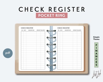 Pocket Ring CHECK REGISTER | Printable Minimalist Ring Planner Insert | pdf | Simple Theme, Finance Planner