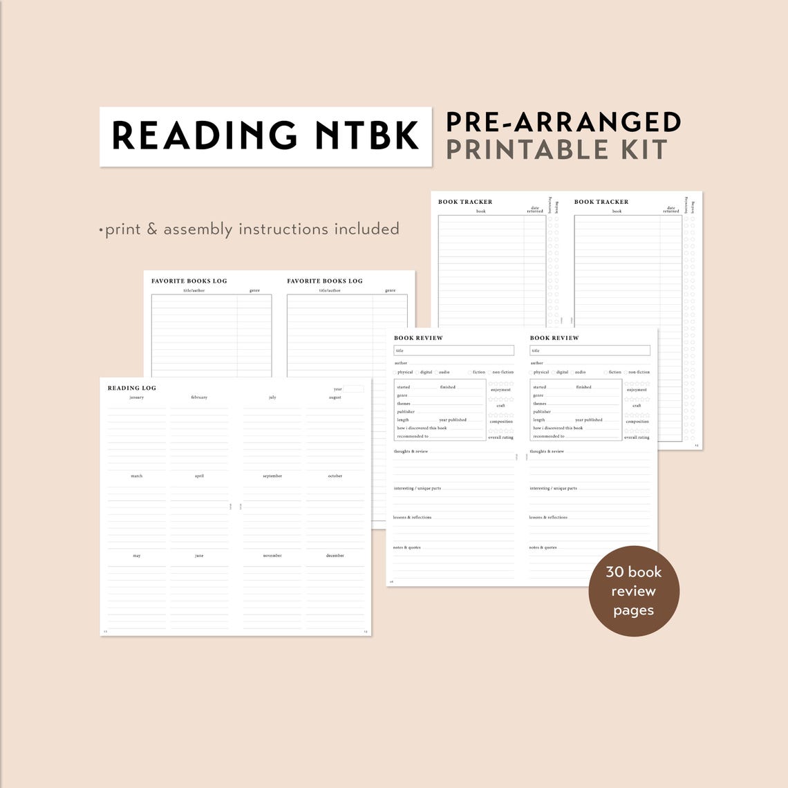 Standard TN READING Notebook Pre-arranged Printable Kit | Traveler's ...