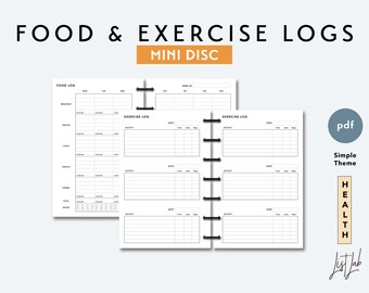 MINI Disc FOOD and EXERCISE Logs | Printable Minimalist Discbound Planner Insert | pdf | Simple Theme | Wellness Fitness Trackers