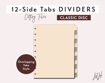 12 SIDE TAB DIVIDERS for Classic Disc bound Planner – Die Cutting Files Set - Overlapping Tabs Style - svg, png, pdf | diy planner