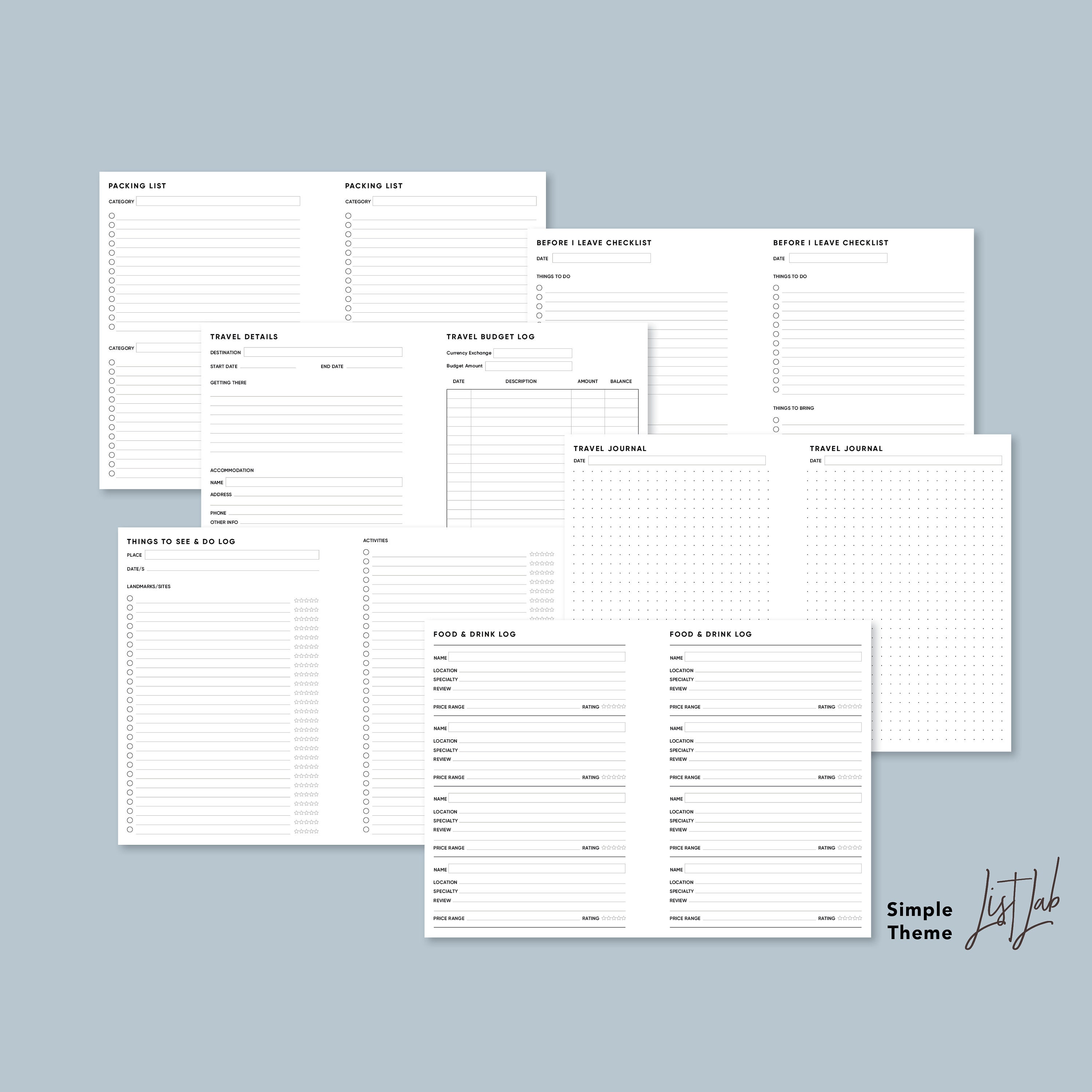 Simple Theme 20 layouts Printable pdf Personal Size ME TIME KIT for