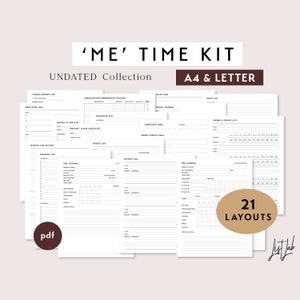 KIT DE TIEMPO PARA MÍ (tamaño A4 y carta) / Juego de insertos imprimibles para agenda minimalista de anillas / PDF / 20 diseños, libros, películas, series y viajes imprimibles