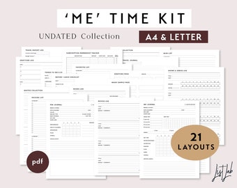 A4 & Letter Size ME TIME KIT | Printable Minimalist Ring Planner Inserts Set | pdf | 20 layouts, Books, Movies, Shows, Travel Printables