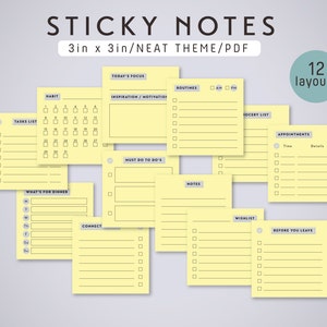 STICKY NOTES Printable PDF - fits 3in by 3in Notepads