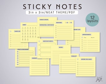 STICKY NOTES Printable PDF - fits 3in by 3in Notepads