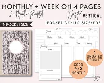 POCKET Size Monthly-Week on 4 Pages Vertical Printable Booklet Insert - Good for 2 Months