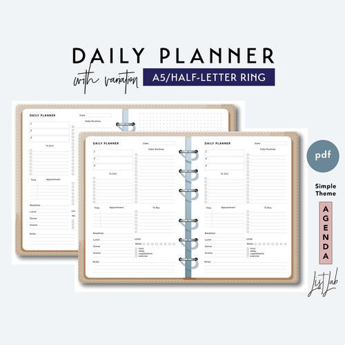 Half Letter DAILY PLANNER Printable Daily Planner Etsy