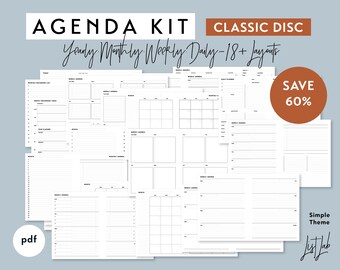 Classic Disc AGENDA KIT | Printable Minimalist Discbound Planner Inserts Set | pdf | Simple - 18+ layouts | Yearly, Monthly, Weekly, Daily