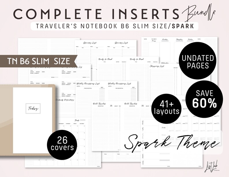 B6 SLIM Size Traveler's Notebook COMPLETE Inserts Bundle Etsy