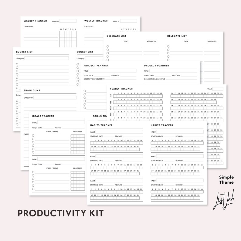 EVERYTHING BUNDLE for Passport size Traveler's Notebook - Printable UNDATED Set - Simple Theme image 9