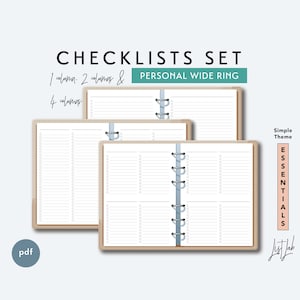 PERSONAL WIDE Checklists Set - Printable Ring Planner Insert PDF - Simple Theme