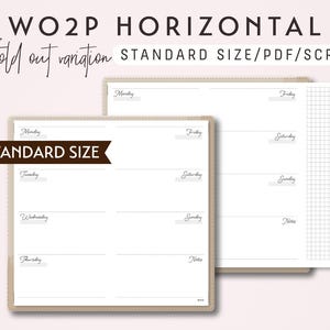 STANDARD SIZE TN Week on 2 Pages Horizontal  with Fold Out Variation WO2P - Printable Traveler&#39;s Notebook Insert - Script Theme