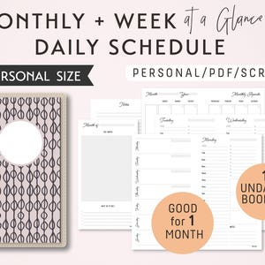 PERSONAL Size Monthly-Weekly-Daily Schedule TN Printable Booklet Insert - fits Traveler&#39;s Notebook Personal Size