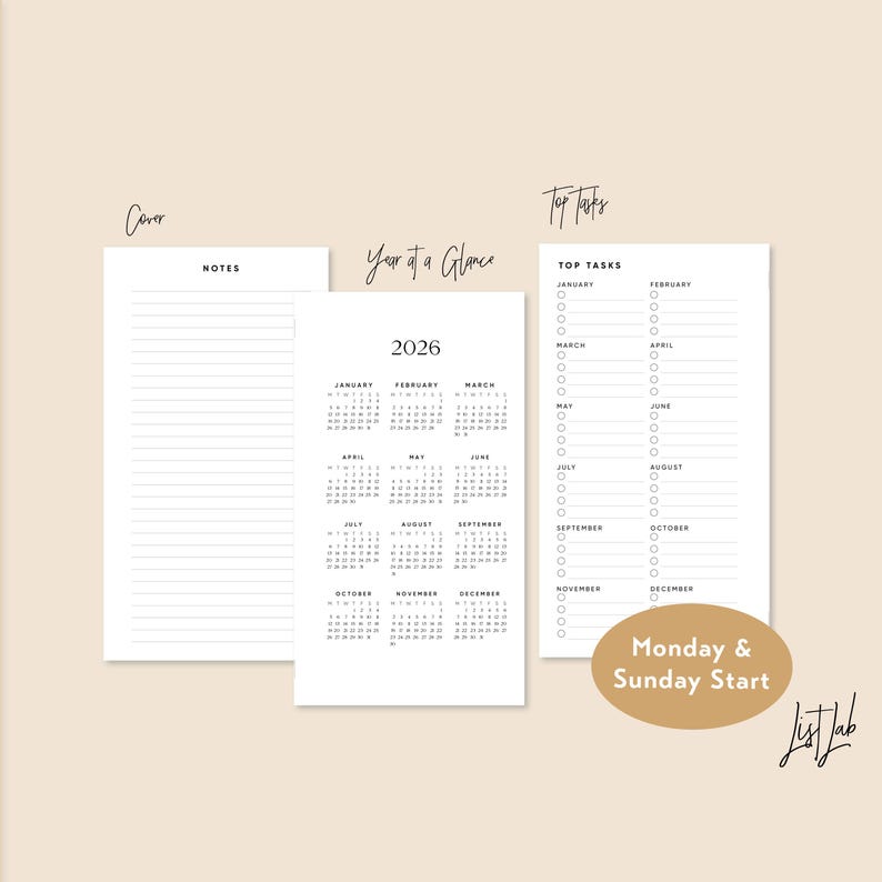 2026 PERSONAL Ring Yearly Monthly Weekly Wo2p HORIZONTAL Printable ...