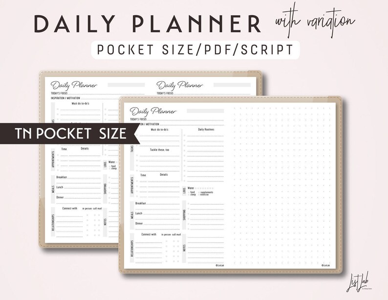 POCKET Size TN Daily Planner With Variation Printable - Etsy