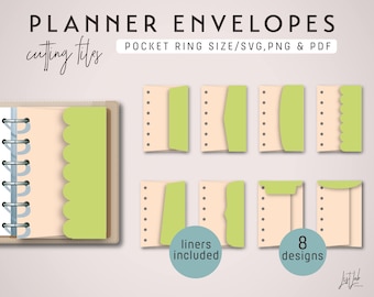 POCKET Ring ENVELOPES - Ring Planner Die Cutting Files (8 Designs) | Planner Cutting Templates - svg, png, pdf | diy planner