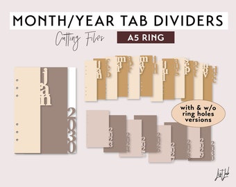 A5 Ring MONTH and YEAR Tab DIVIDERS Set – Die Cutting Files - svg, png, pdf | diy planner