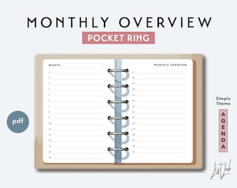Zakring MAANDOVERZICHT | Afdrukbare minimalistische ringplanner invoegen | pdf | Eenvoudig thema, maand in één oogopslag