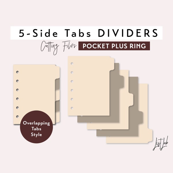POCKET PLUS Ring size 5 SIDE Tab Dividers - Overlapping Tabs Style – Die Cutting Files Set - svg, png, pdf | diy planner