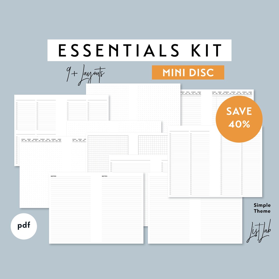 Mini Disc ESSENTIALS KIT | Printable Minimalist Discbound Insert Set ...