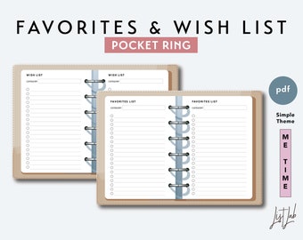 Pocket Ring FAVORITES and WISH LIST Set  | Printable Minimalist Ring Planner Insert | pdf | Simple Theme