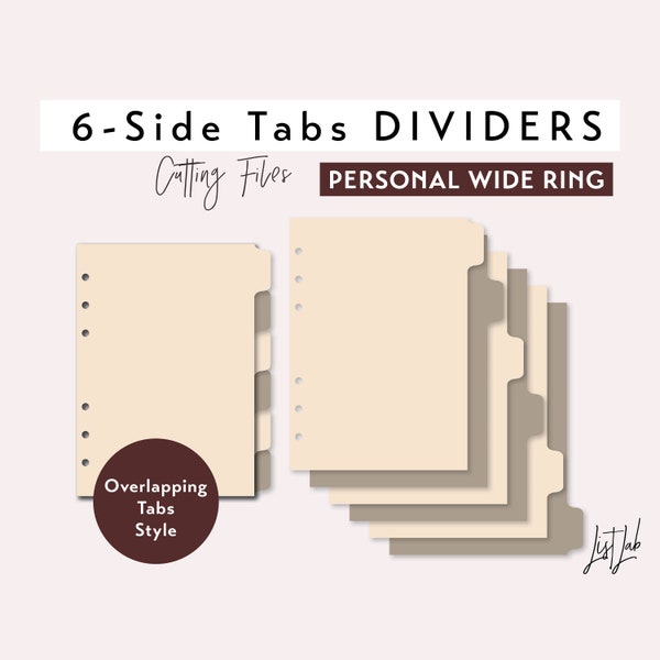PERSONAL WIDE Ring size 6 SIDE Tab Dividers - Overlapping Tabs Style – Die Cutting Files Set - svg, png, pdf | diy planner