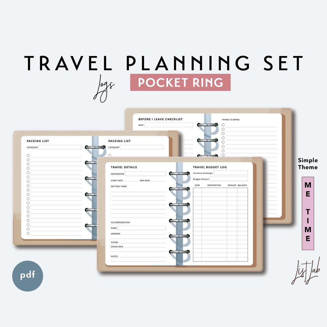 Pocket Ring TRAVEL PLANNING Set | Printable Minimalist Ring Planner ...
