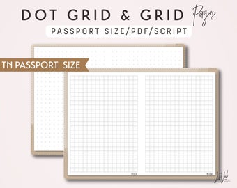 Passport Size Dot Grid and Grid - Printable Traveler's Notebook Insert - Script Theme