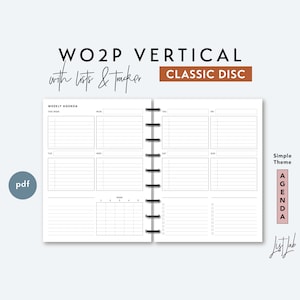 CLASSIC DISCBOUND Wo2P Vertical - with Lists and Tracker - Printable Ring Planner Insert PDF - Simple Theme