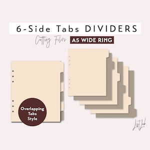 A5 WIDE Ring size 6 SIDE Tab Dividers - Overlapping Tabs Style – Die Cutting Files Set - svg, png, pdf | diy planner