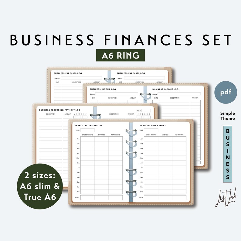 A6 Ring BUSINESS FINANCES SET Printable Ring Planner Insert Etsy