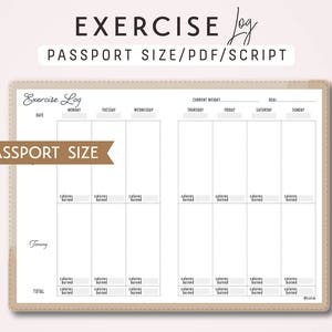Passport Size TN Exercise Log - Traveler's Notebook Printable Insert PDF - Script Theme