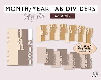 A6 Ring MONTH and YEAR Tab DIVIDERS Set – Die Cutting Files - svg, png, pdf | diy planner