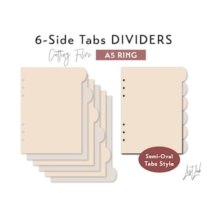 SEMI-OVAL 6-Side Tab Dividers for A5 RING Planner – Die Cutting Files Set - svg, png, pdf | diy planner | Rounded Tabs