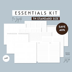 Standard TN ESSENTIALS KIT  | Printable Minimalist Traveler&#39;s Notebook Insert Set | pdf | Simple 9+ layouts - Dot Grid, Lined, Notes, Lists