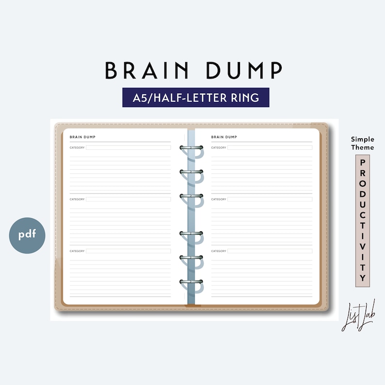 A5 and 50 %-Letter Thoughts DUMP - Printable Ring Planner Incorporate - Straightforward Topic picture relating to Brain Dump Printable identify A5 and 50 percent-Letter Mind DUMP - Printable Ring Planner Add - Very simple Topic