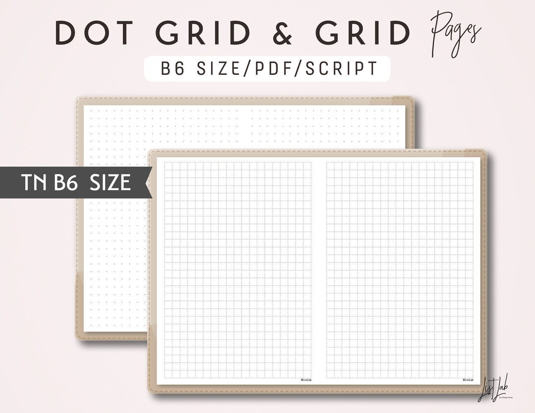 B6 TN Dot Grid and Grid - Printable Traveler's Notebook Insert - Script ...