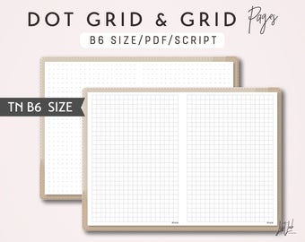 B6 TN Dot Grid and Grid - Printable Traveler&#39;s Notebook Insert - Script Theme